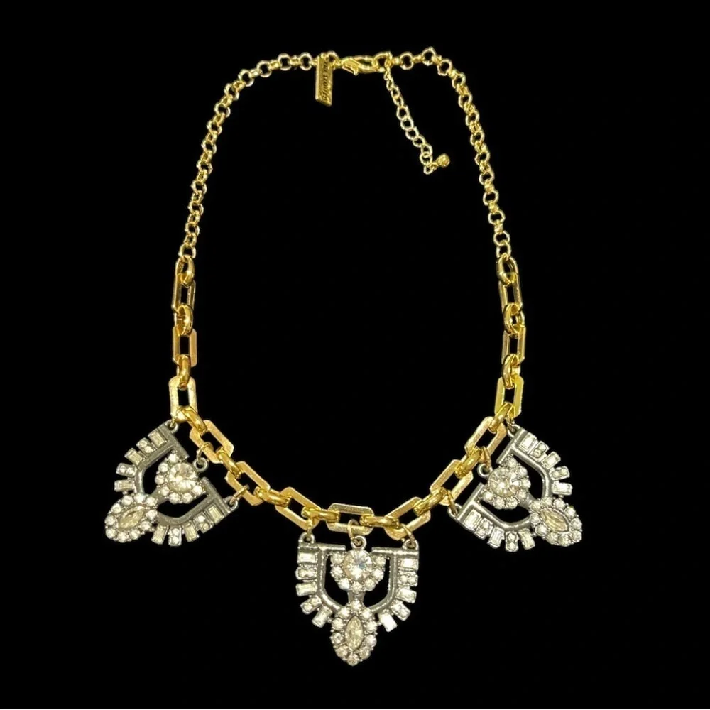 Stella & Dot Art Deco 1920's Rhinestone Two-Tone Statement Bib Necklace Retired